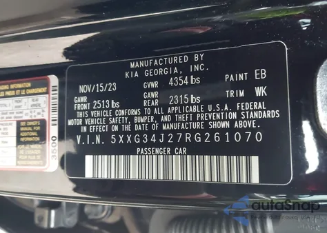 2024 Kia K5 Ex from USA, damaged, VIN 5XXG34J27RG261070